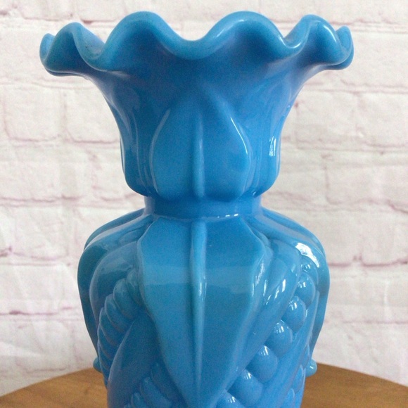 Victorian Blue Opaline Glass Ruffled Footed Vase - Picture 5 of 8